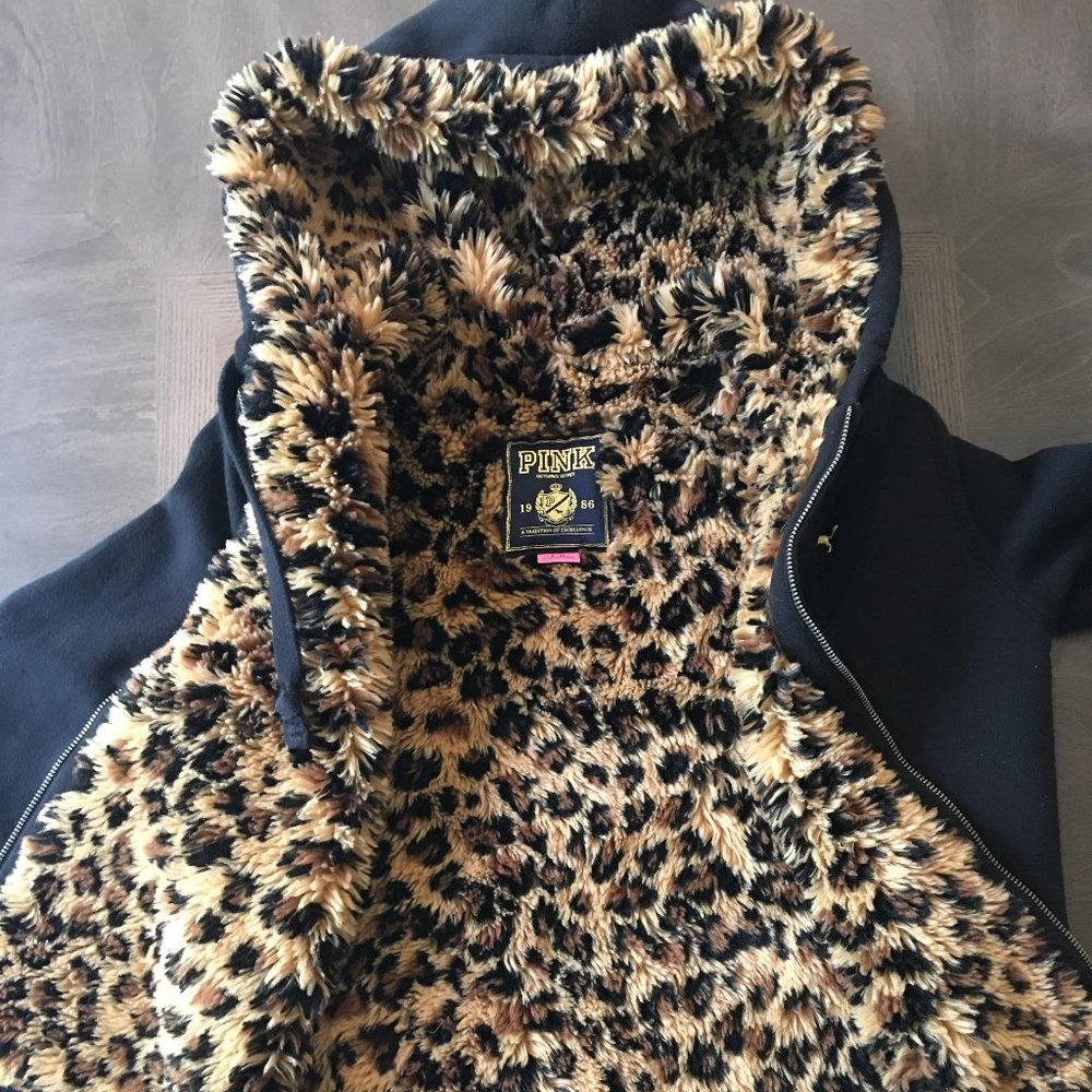 Pink Leopard Print Sherpa Hoodie